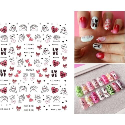 10PCS Pink Diamond Heart Shape Nail Art Slider Sticker Cartoon Animal Cat and Dog Nail Supplies Decorative Decal WG018