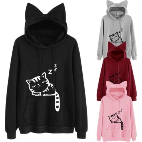 New Spring and Autumn Japanese loose velvet print cat hoodie casual animation cartoon hoodie COSPLAY clothing