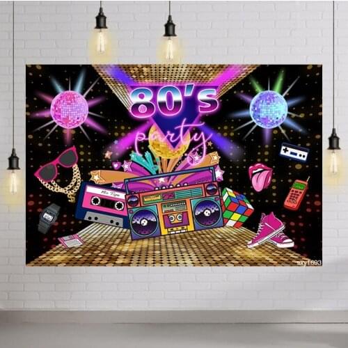 Vinyl 80s Party Backdrop Disco Theme Retro Style Photo Backdrop 80s Birthday Background 1980s Neon Eighties Photobooth Props