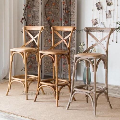High Chair Solid Wood Bar Chair Light Luxury Home Retro Bar Chair High Foot Back High Bar Chair Modern And Simple