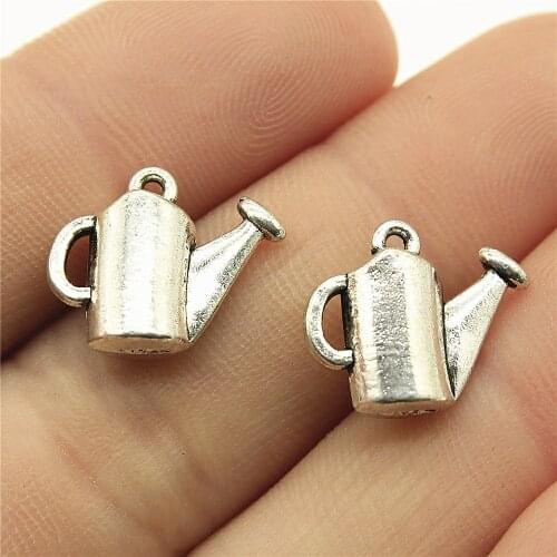 WYSIWYG 10pcs 13x16mm Pendant Watering Watering Charm Pendants For Jewelry Making Antique Silver Color Watering Pendants