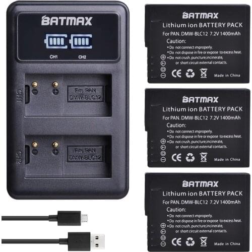 3Pcs DMW-BLC12 BLC12E BLC12PP DMW BLC12 Battery + LED USB Dual Charger for Panasonic Lumix FZ1000,FZ200,FZ300,G5,G6,G7,GH2
