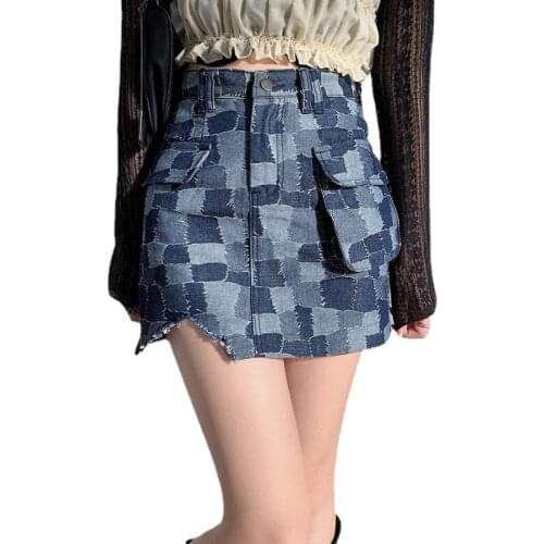 Fashion Sexy Hot Girl Mini Skirt Streetwear High Waist Retro Vintage Mix Color Patchwork Split Pencil Skirts Women Summer Bottom