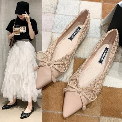 2020 autumn new Korean fashion wild bow pointed pointed flat shoes wild shallow mouth shoes womens shoes