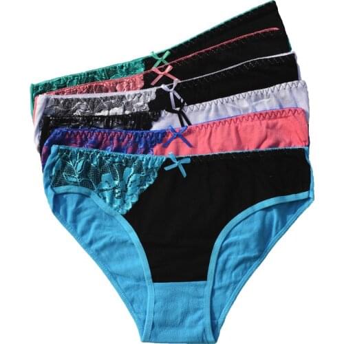 FUNCILAC Woman Underwear Women Cotton Sexy Low Waist Panties Lace Female Ladies Knickers Briefs Lingerie for Women (5pcs/lot)