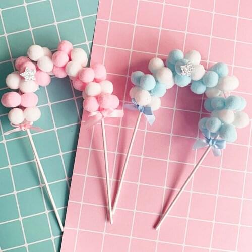 1Pcs Hot Sale Pink Blue Soft Pompom Cloud Cake Topper Baby Shower Birthday DIY Cake Top Flags Decoration Festival Party Supplies