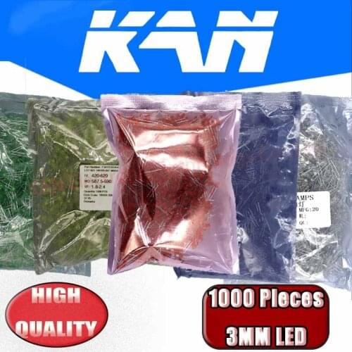 1000PCS F3 3mm LED light emitting diode white Red Blue Green Yellow bulb lamp Set F3MM led