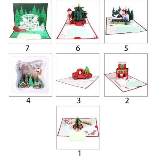 3D Pop-up Christmas Tree Santa Greeting Card Xmas New Year Postcards Invitations with Envelope Festival Gifts