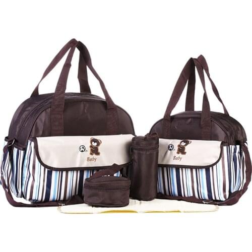 5Pcs/Set Fashion Mummy Maternity Nappy Bag Large Capacity Shoulder Nappy Bag Travel Nursing Bag for Baby Care Women Baby Bags