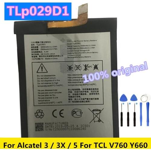 New 3000mAh TLp029D1 Replacement Battery for Alcatel 3 / Alcatel 3X / Alcatel 5 For TCL V760 Y660 Mobile Phone Batteries + Tools