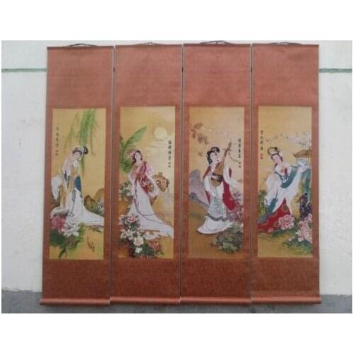 FREE SHIPPING Chinese 100% silk scroll painting four beautiful woman