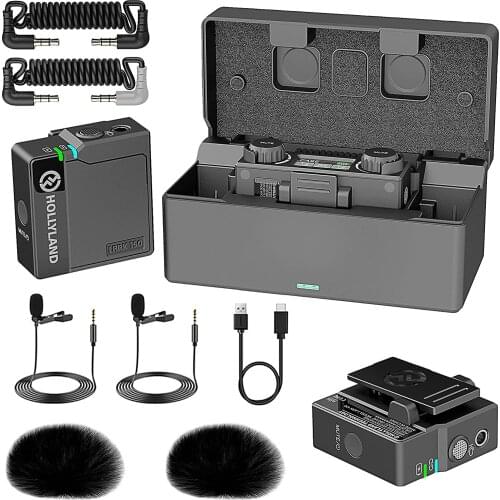 Hollyland Lark 150 Wireless Lavalier Microphone 2.4GHZ Dual Channel with Charging Case 2 Transmitters for Interviews Vlogging