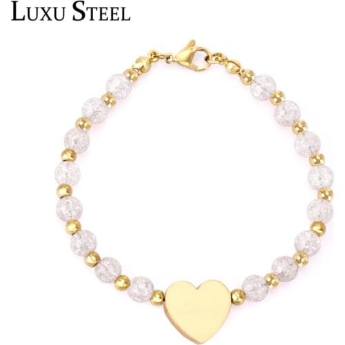 LUXUSTEEL White Heart Crystal Bracelets For Women Stainless Steel Bracelets Bangles Women Baby Girl Jewelry