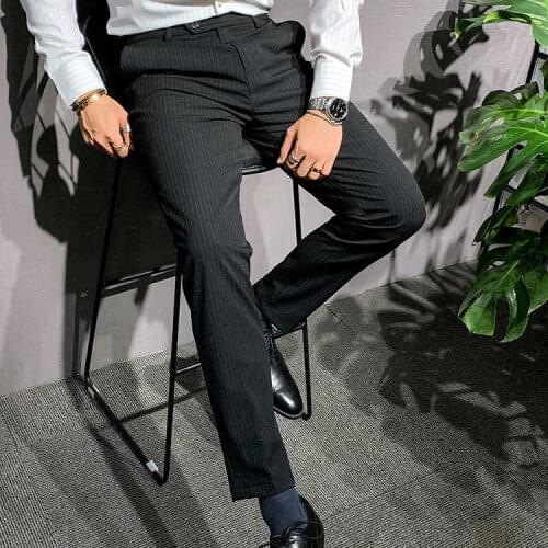 Black Trousers for Men Strip Wool Pants Formal Bussiness Autumn Pants Trousers Wear Gentleman Trousers Suit Male Man Pants