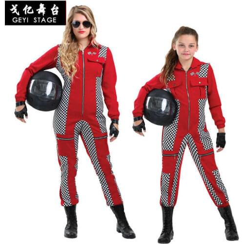 Girls Women Car Go Kart Racing Suit + Gloves Halloween Cosplay Costume Rally Off-Road Clothing Red Cool Motorcycle Suits