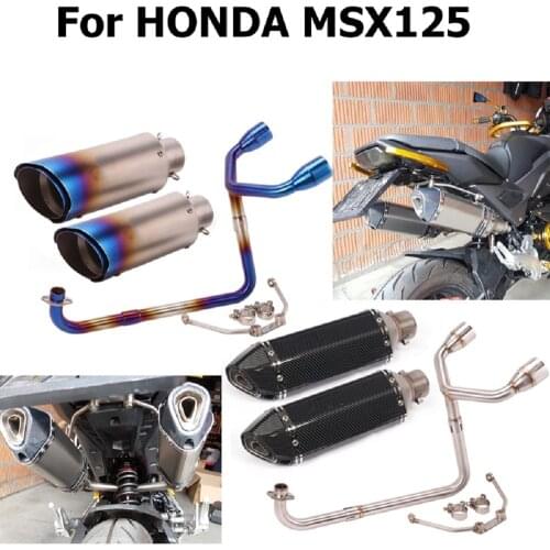 For Honda MSX125 MSX 125 Modified Double Hole Motorcycle Exhaust Full System Escape Moto Muffler Front Middle Link Pipe 51mm