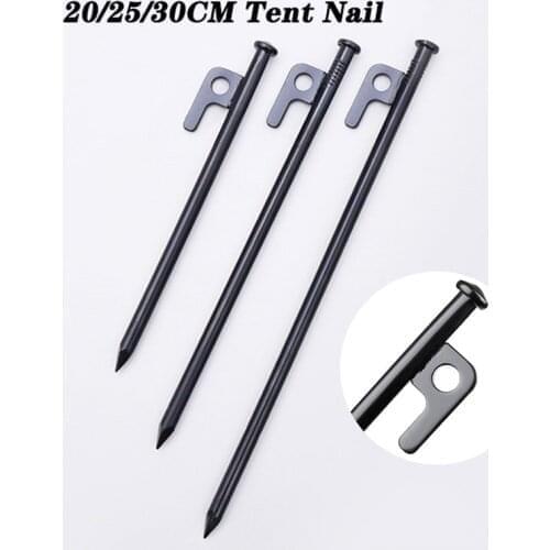 4PCS 20/25/30CM Tent Nail Durable High Strength Steel With Hole Black Ground Stakes For Outdoor Camping Hiking Tent Awning Trip
