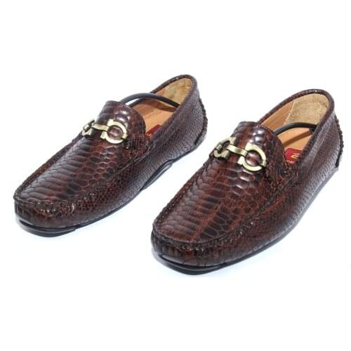 Handmade Brown Loafers with High Quality Realistic Flaked Snake Skin Alligator Pattern, Calf Leather, Flexible Sole Mens Shoes