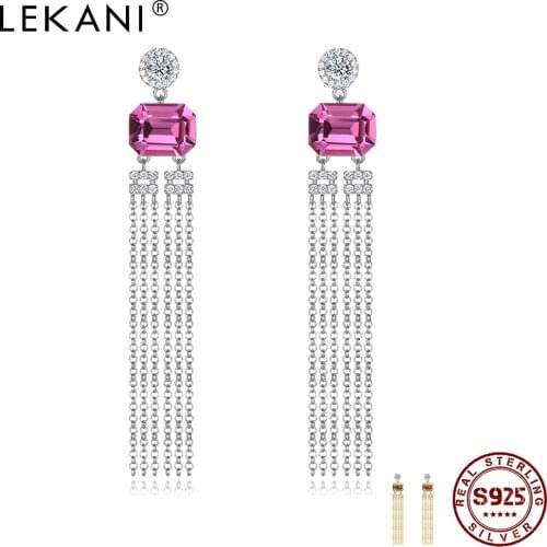 LEKANI 925 Sterling Silver Geometric Drop Earrings For Women Austria Crystal Tassel Earring Anniversary Fine Jewelry New Arrival