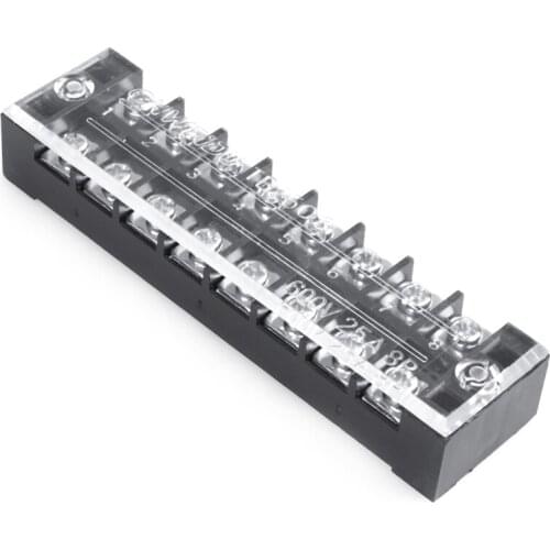 3 Pcs 600V 25A 8 Positions Dual Rows Covered Barrier Screw Terminal Block Strip Black
