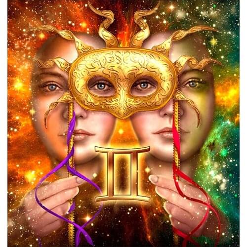 JMINE Div 5D Constellations Gemini Mask Full Diamond Painting cross stitch kits art Portrait 3D paint by diamonds
