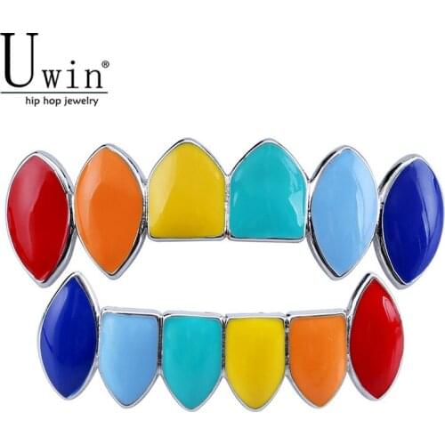 UWIN Multicolor Grills Hip Hop Caps Top & Bottom Colorful Grills Set Canine Teeth Party Tooth Rapper Men Fashion Jewelry