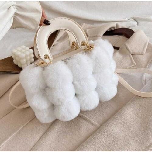 2021 Winter Fashion New Ladies Cute Tote bag Quality PU Leather Womens Designer Handbag Hair ball Shoulder Messenger bags