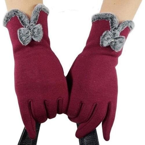 New Women Winter Keep Warm Touch Screen Thin Section Bow Gloves Single Layer Velvet Inside Female Elegant Soft Gloves
