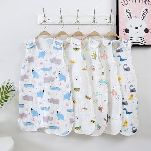 Newborn Swaddle Blanket Baby Split-leg Sleeping Bag Summer Cartoon Anti-kick Quilt Cotton Gauze Childrens Vest Clothes Bedding