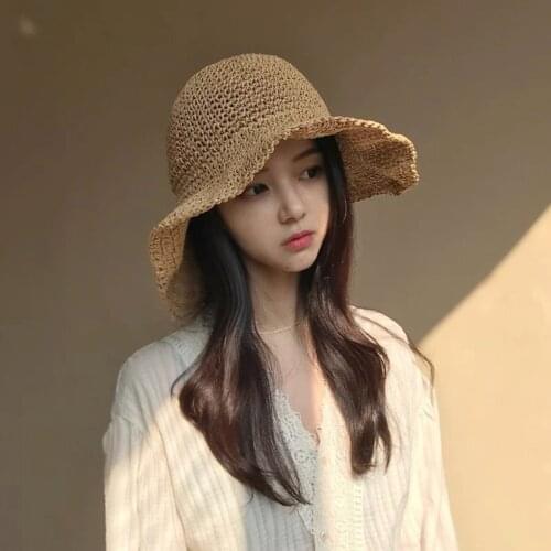 New Summer Womens Beach Hat Wide Side Female Casual Panama Hat Lady Classic Flat Straw Sun Hat Women Fedora Bucket Cap