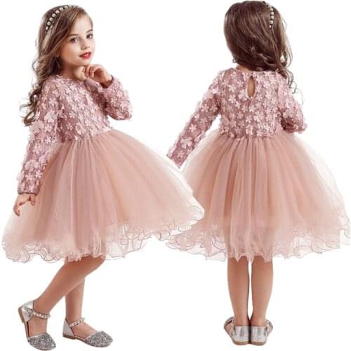 Girls Dress Autumn Winter Flower Dresses Elegant Birthday Gown Long Sleeve Lace Tutu Dresses Winter Childrens Clothing Vestido