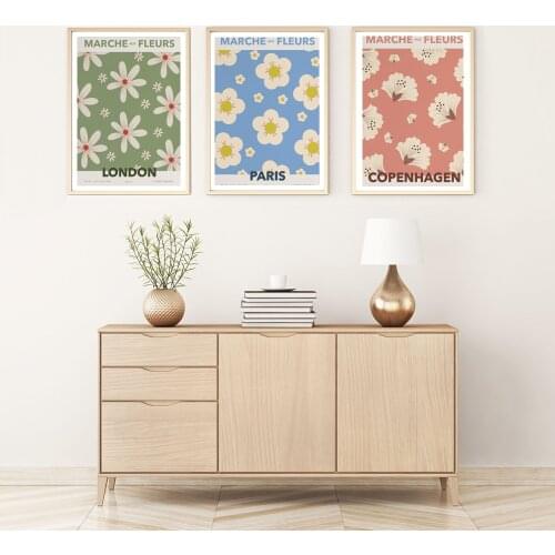 Marche Fleurs Poster Flower Canvas Painting Daisy Cherry Art Print Quote Paris London Wall Picture For Living Room Home Décor