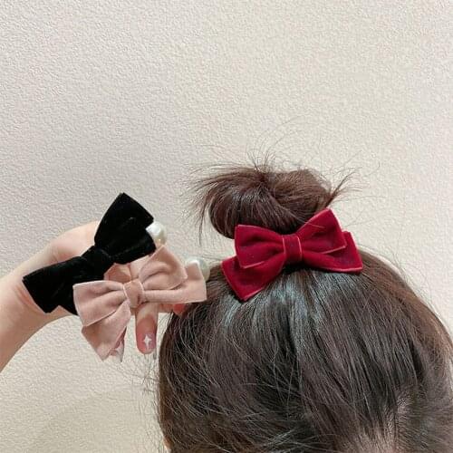 Retro Golden Velvet Bow Pearl Exquisite Hair Accessories Rubber Band Sweet Princess Style Women Hair Accessories Ornaments