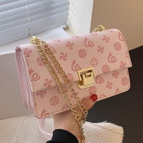 Cute Printting Shoulder Bags for Women Chain Designer Messenger Bag Ladies Solid Color Square Handbags Small Flap Crossbody Bags