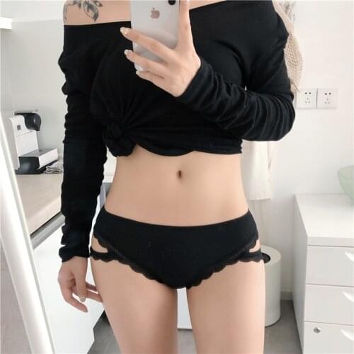 Sexy Womens Underpants Breathable Panties Hollow Lace Underwear Ice Silk Bandage Seamless Thong Low Waist Comfort Cotton Breifs