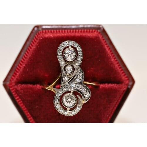 ANTIQUE RUSSIAN 18K GOLD ART NOUVEAU STYLE NATURAL DIAMOND DECORATED RING