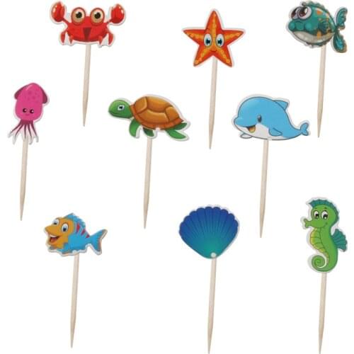 Birthday Cake Toppers Fish Sea Star Crab Shape Cake Flags Baby Shower Sea Animal Theme Cake Decoration Party Supplies