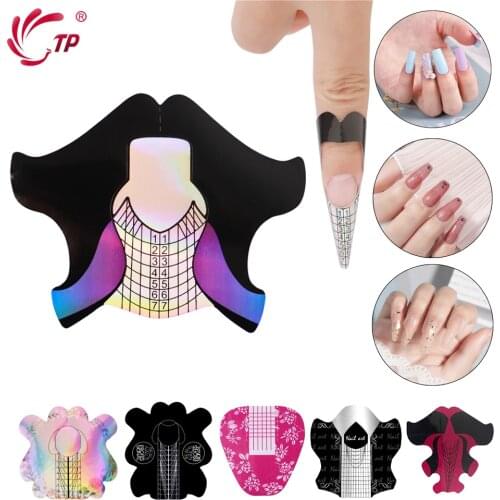 TP 100Pcs Stiletto Nail Foil Forms System French Acrylic UV Gel Tip Extension Guide Mold Stencil Form Sticker For Nails