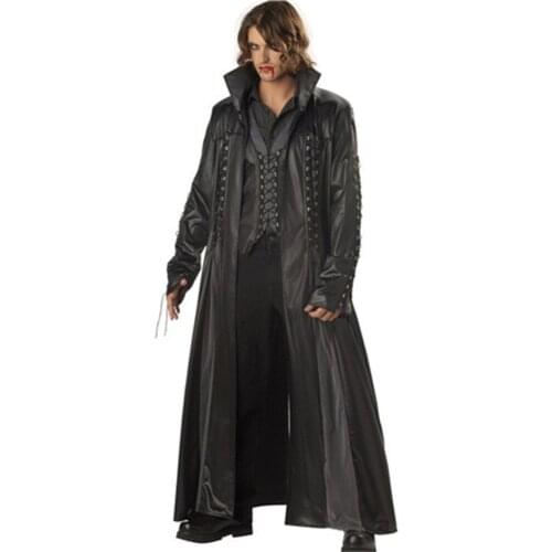 High Quality Black Faux Leather Vampire Costume Adult Men Halloween Vampire Movie Cosplay Fancy Clothing