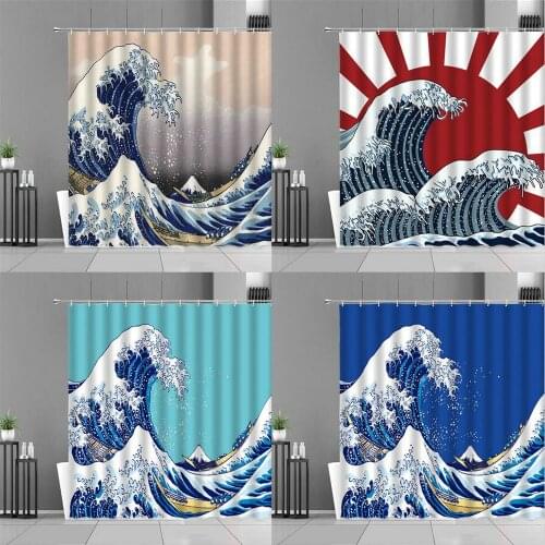 Printed Shower Curtainwave Pattern Landscape Decorationwaterproof Bathroom Curtainhousehold Bathroom Products Shower Curtain