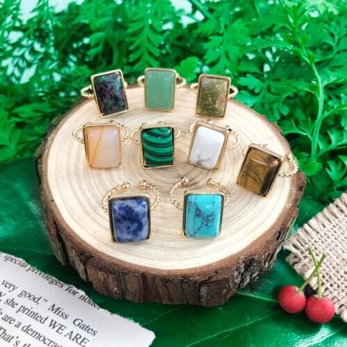 SAY HELLO 2021 NEW Square Rings for Women Geometric Natural Stones Turquoises Malachite Finger Rings Jewelry Open Rings K6649
