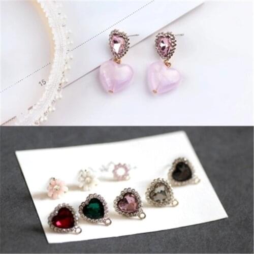 4pcs 18mm Small Heart Earring Crystal Findings Charm Diy Making Ear Stud With Hole Ear Drop Women Jewelry Accessories AC237