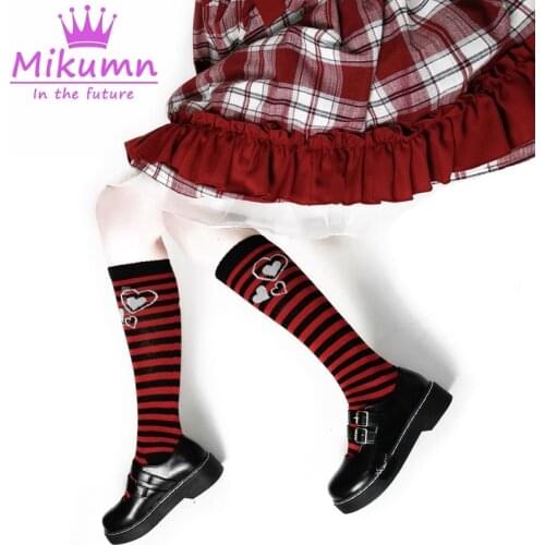 Harajuku Punk Black Red Striped Love Knitted Socks For Women Girls Cotton Long Socks Gothic Lolita