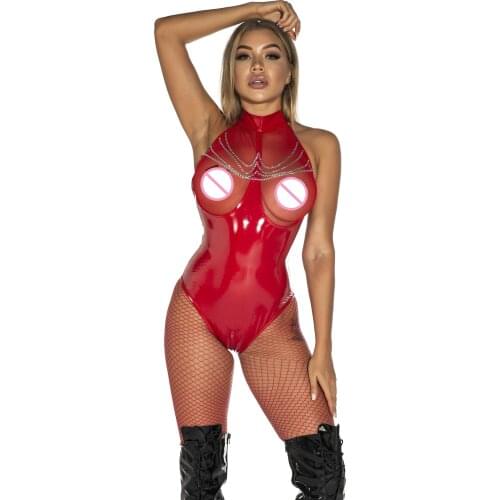 S-5XL Plus Size Bandage Transparent PVC Catsuit Zipper Open Crotch Bodysuit High Cut Body Pole Dance Clubwear Bodystocking Suit