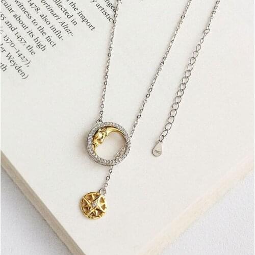 Moon Sun Zircon Pendant Necklace Romantic Stylish Necklace for Women 925 Sterling Silver Jewelry for Lovers Gifts