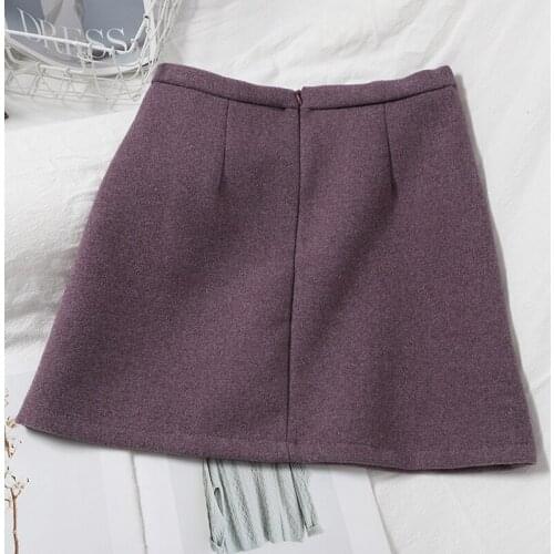Abrini 2021 Winter Wool Mini Skirt Elegant Solid Button With mock pocket Fashion Bodycon Skirts Slim High Waist Fashion Skirts