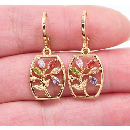 Gold Color Women Fashion Multicolor Zirconia CZ Flower Vase Earrings Jewelry