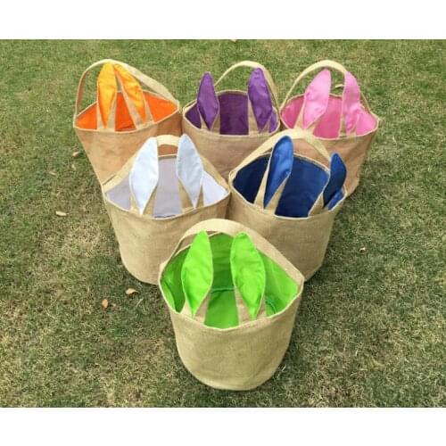 100pcs/lot Ready to ship jute bunny easter bucket easter egg bucket burlap easter basket with ears easter tote bag SN003