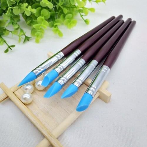 5pcs/set Nail Art Pottery Clay Tools Carving Sculpture Sculpting Tools Cake Oils Engraving Rubber Craft Pen Brush