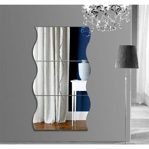 6Pcs Wave Shape Mirror Wall Stickers For Living Room Bedroom 3D Acrylic Mirrored Decorative Sticker DIY Art Home Decor Decals